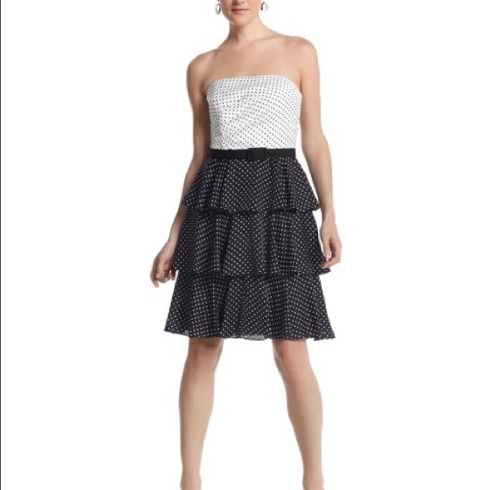 WHBM NWT White & Black Polka Dot Strapless Dress 8